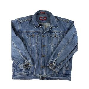 Vintage Denim Gear Jean Jacket Men's L Blue Western Trucker Biker Coat 80's